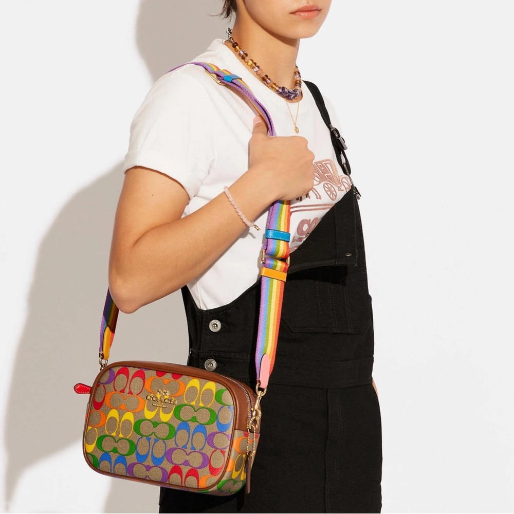 COACH MULTICOLOR JAMIE CAMERA BAG IN RAINBOW SIGNATURE CANVAS